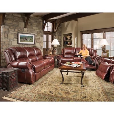 Hanover Aspen 100% Genuine Leather 3-PC Set: Double-Reclining Sofa