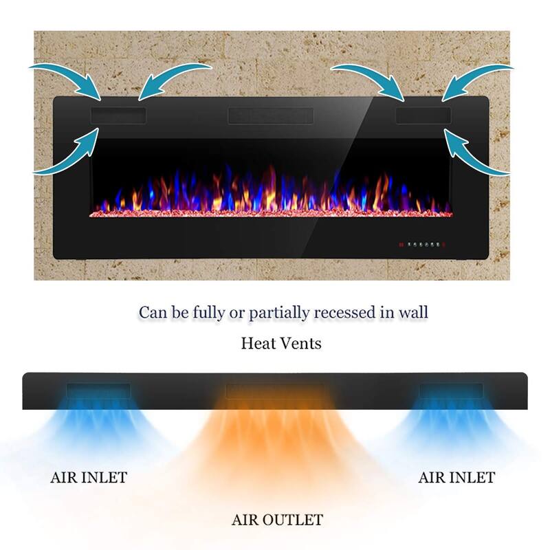 Electric Fireplace Insert, 750/1500W Electric Heater, Adjustable Flame Color, Remote Control, Timer