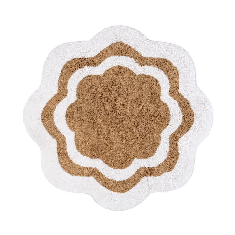 Sherry Kline 32" Scalloped Edge Round Bathmat Two Tone Color - White/Taupe Center