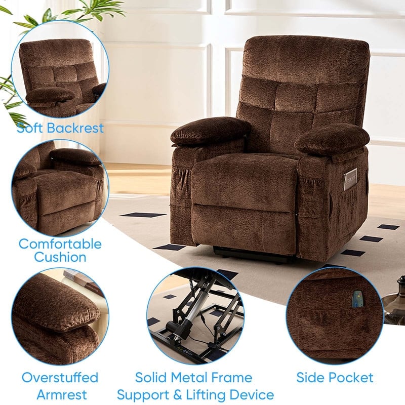 Mixoy Velvet Power Lift Recliners Chair,Dual Motor Heat Massage Electric Recliner Chair with Remote