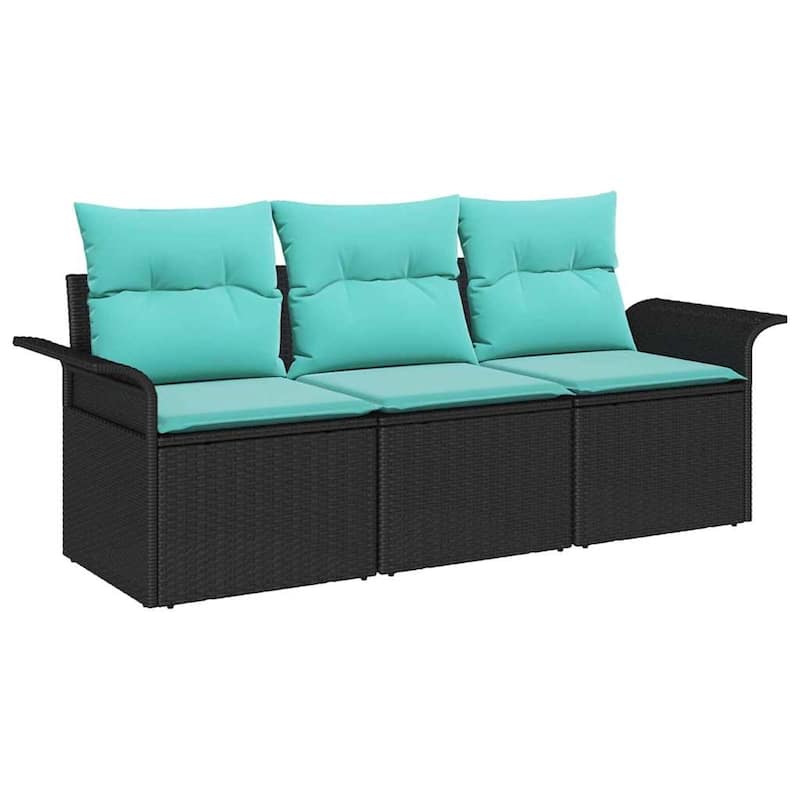 vidaXL 3 Garden Sofa Set with Cushions Black Poly Rattan - 77.2 x 24.4 x 27.2