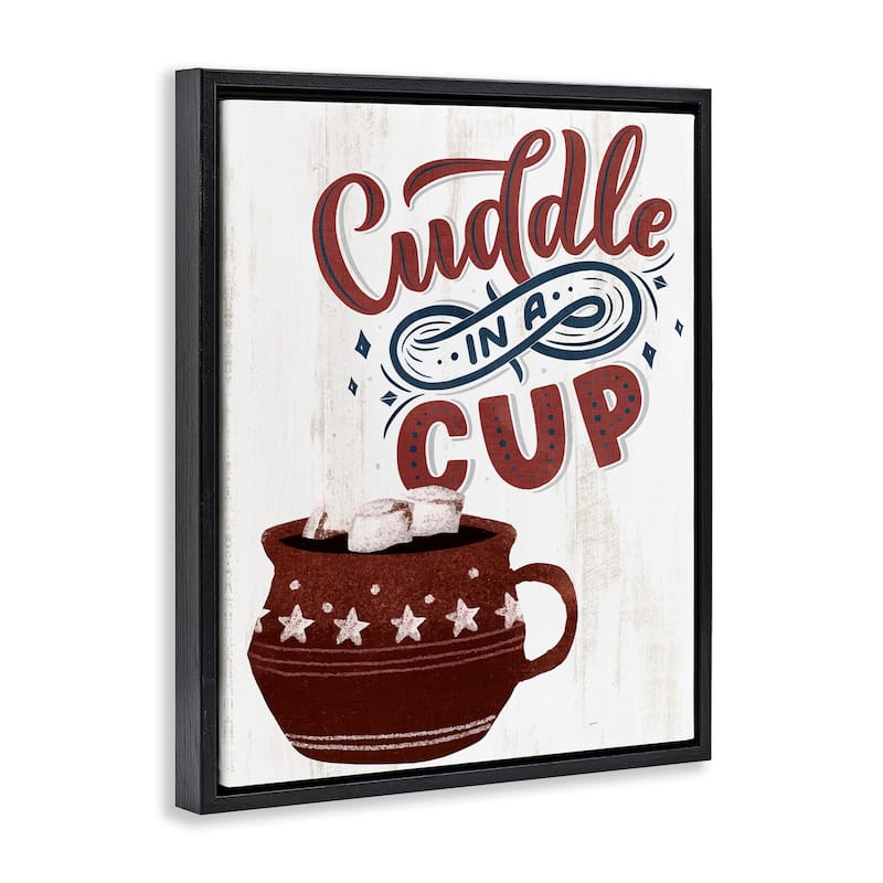 Stupell Cuddle In A Cup Cocoa Framed Floater Canvas Wall Art Design By Kim Allen
