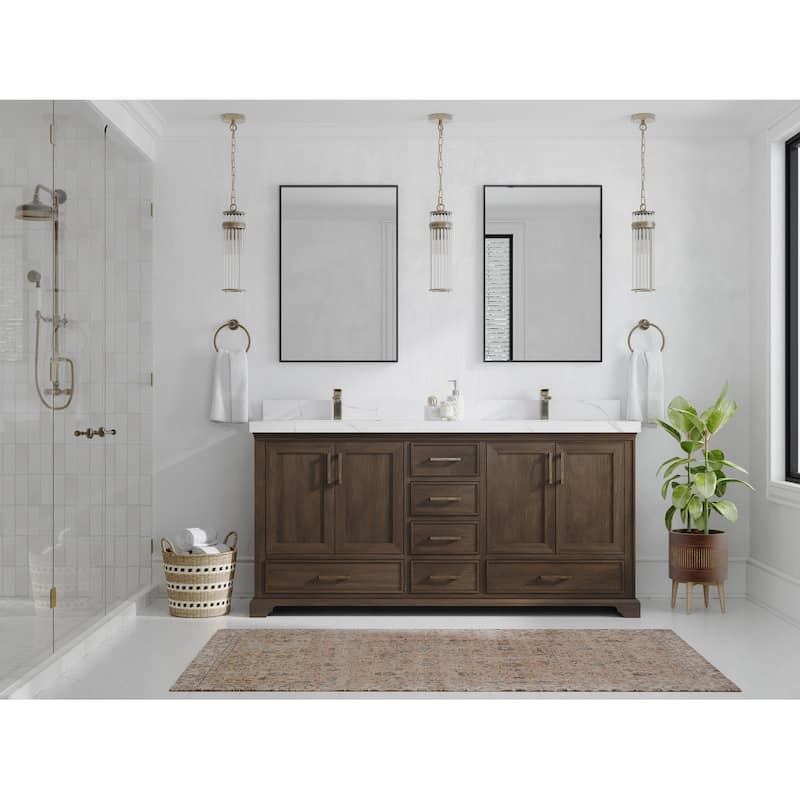 Willow Collections 72 in. W x 22 in. D Charlotte Teak Double Sink Bathroom Solid Teak Vanity with Countertop