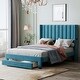 preview thumbnail 2 of 30, Full Size Storage Bed Velvet Upholstered Platform Bed with a Big Drawer