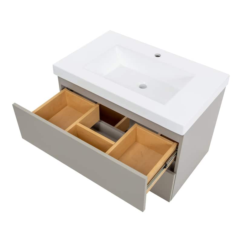 Spring Mill Cabinets Innes 30.5" 2-Drawer Floating Bathroom Vanity With White Sink Top