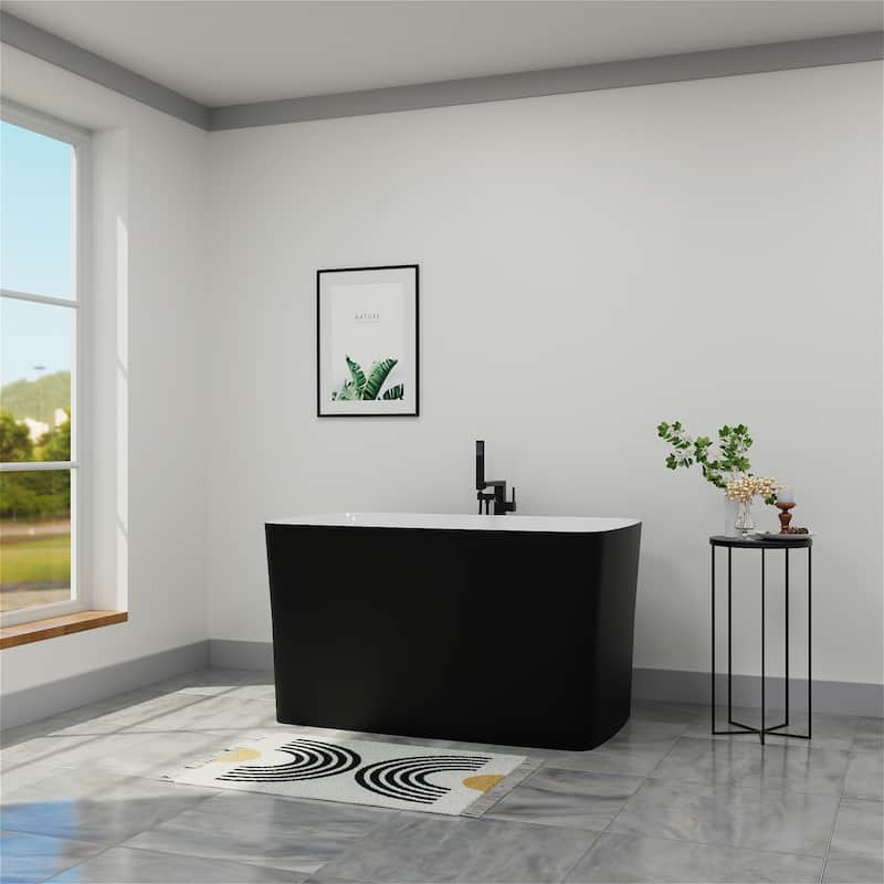 47 in. Acrylic Freestanding Flatbottom Japanese Soaking Bathtub Not-Whirlpool SPA Tub with Pedestal