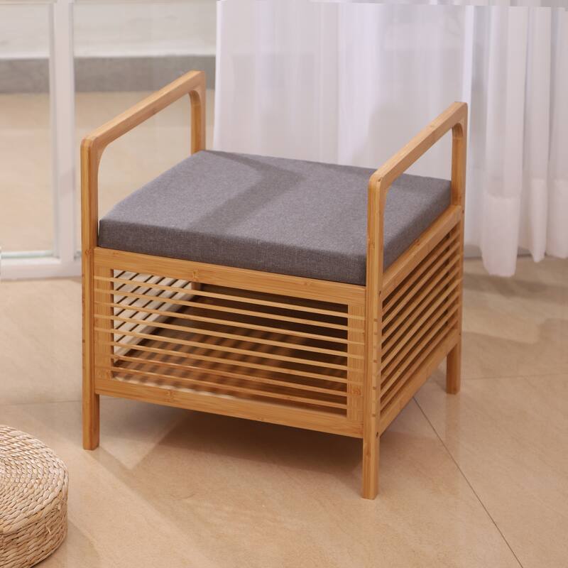 Proman Products SH17236 Cambridge Bamboo Square Storage Shoe bench, Natural, 19.5" W x 19.5" D x 21.5" H