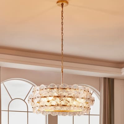 KAWOTI 6-Light Drum Glass Chandelier Pendant Lights