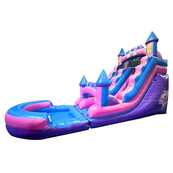 slide 2 of 5, Pogo Bounce House Crossover Kids Inflatable Water Slide, Pink Unicorn with Blower, 15 ft