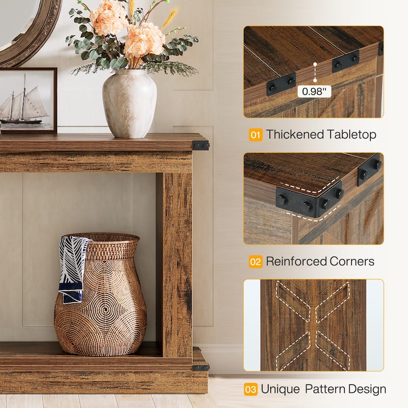 63 Inches Wood Sofa Table, Farmhouse Entryway Table - 63" W x 13.7" D x 33.4" H