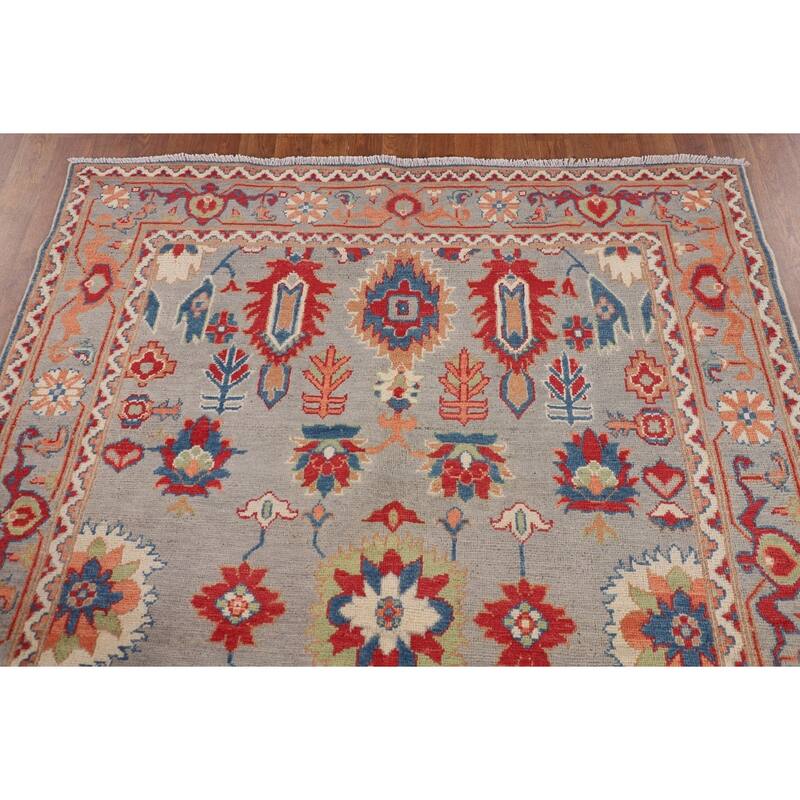 Grey Kazak Oriental Area Rug Handmade Geometric Wool Carpet - 5'0" x 6'8"