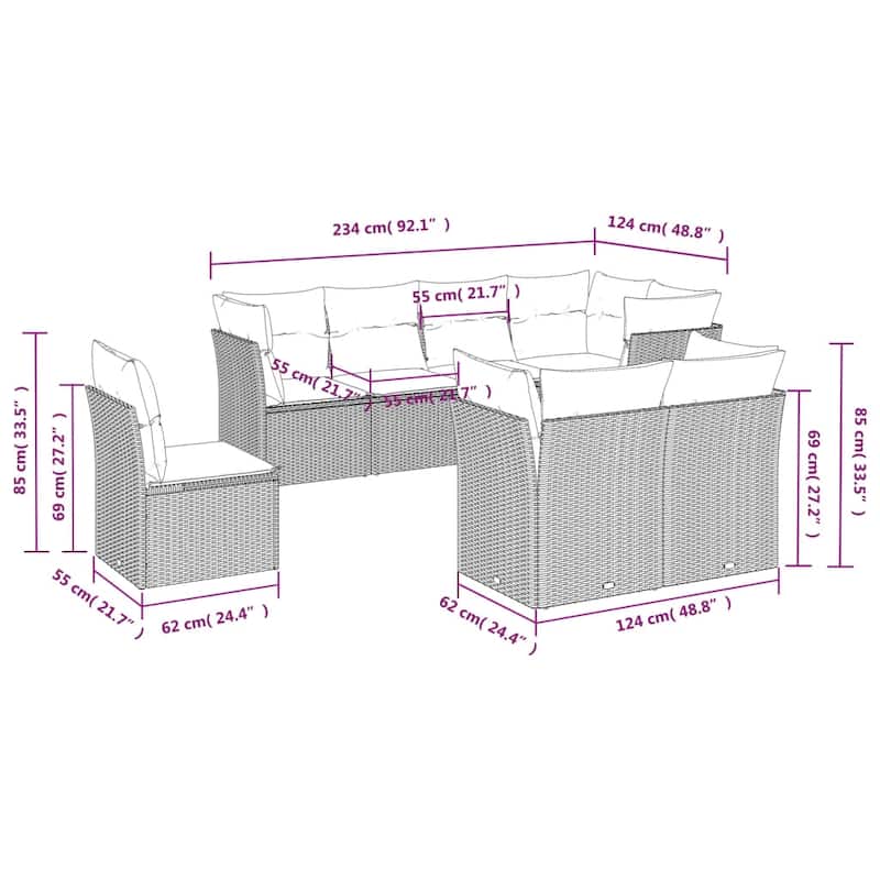 vidaXL Garden Sofa Set Brown, Cream white - 24.4 x 24.4 x 27.2