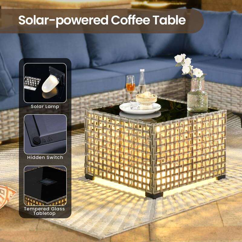 XIZZI 7-piece Outdoor Patio Furniture Rattan Wicker Modular Sofa Set with Table