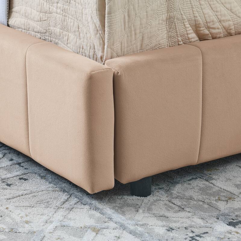 Full Size Upholstered Daybed Platform Tufted Bed Frame with Comfortable Backrest and 2 Drawers