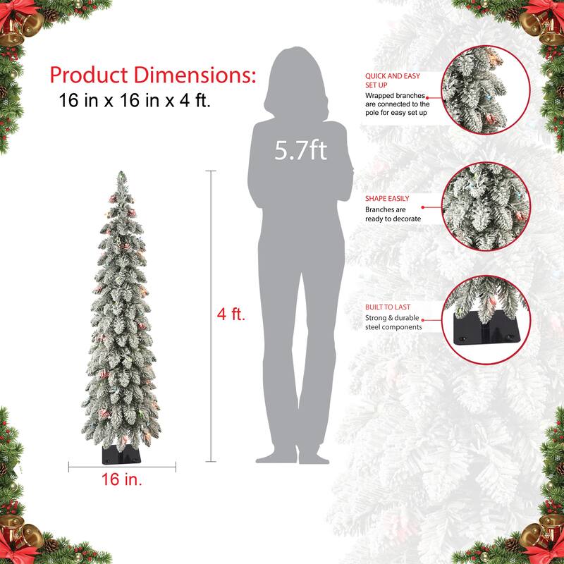 Puleo International 4 ft. Pre-lit Flocked Alpine Pencil Tree