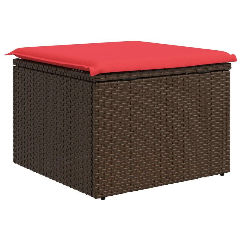 vidaXL Patio Stool with Cushion Ottoman Seating Poly Rattan Brown/Gray/Black - 21.7x21.7x14.6 in