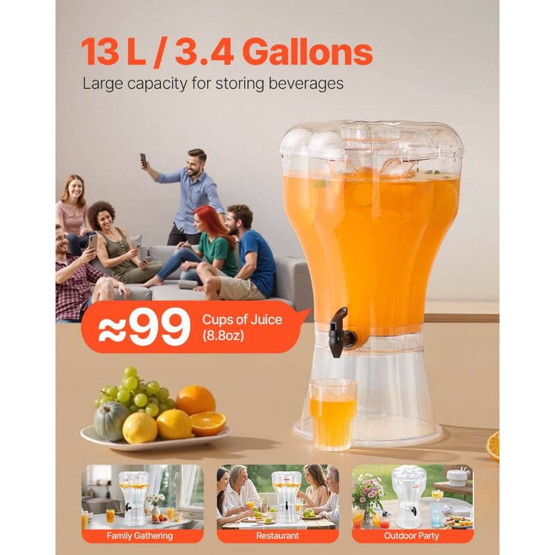 3.4 Gallon Large Clear Beverage Dispenser with No-Drip Spigot for Parties or Outdoor Gatherings - 12.99 x 21.3 in