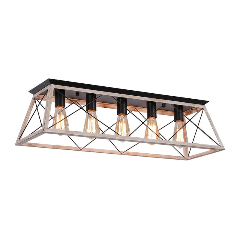 Rustic 5-Light Rectangular Cage Flush Semi Flush Mount - 31.5in