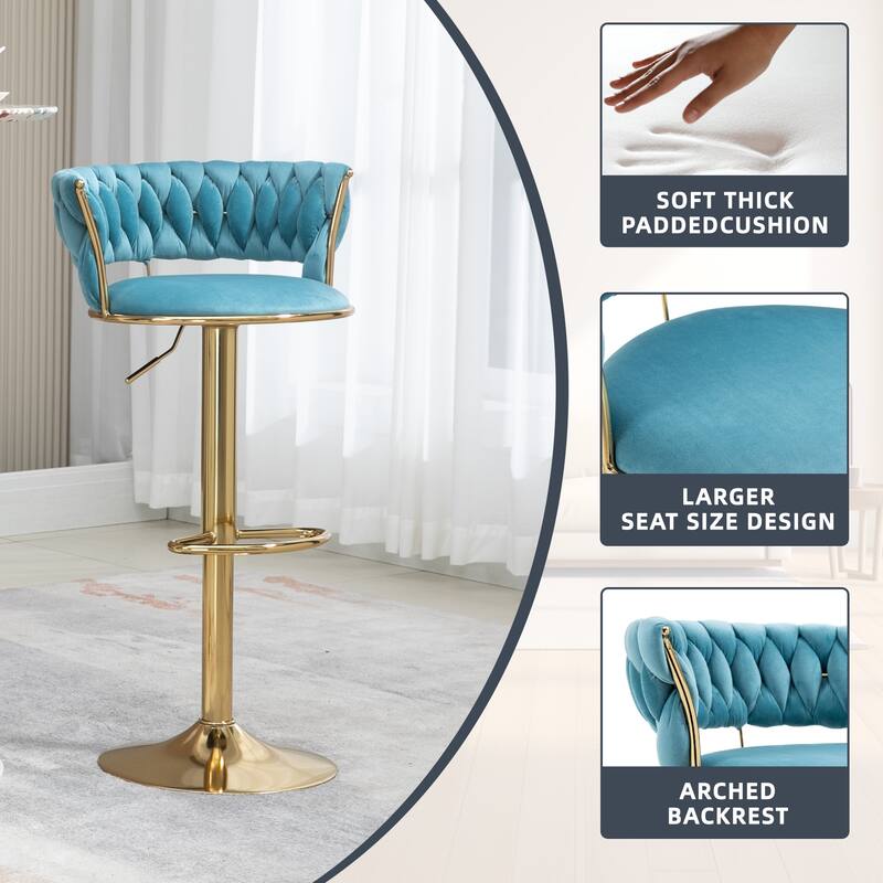 Velvet Tufted Adjustable Counter Height Rotating Bar Stools with Footrest (set of 2)