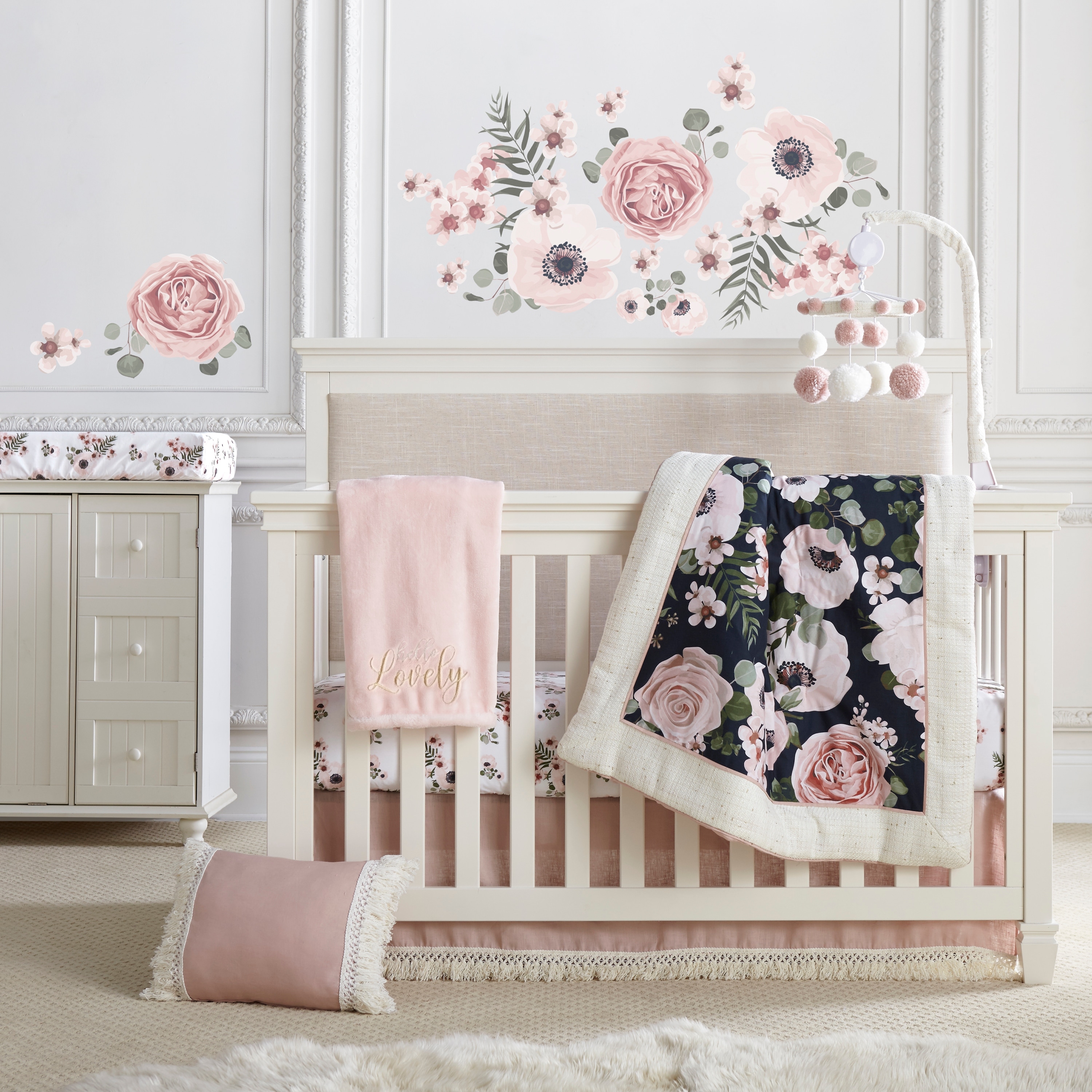 Fiori 4PC Bedding Set - Q, DR, FS, Wall Decal