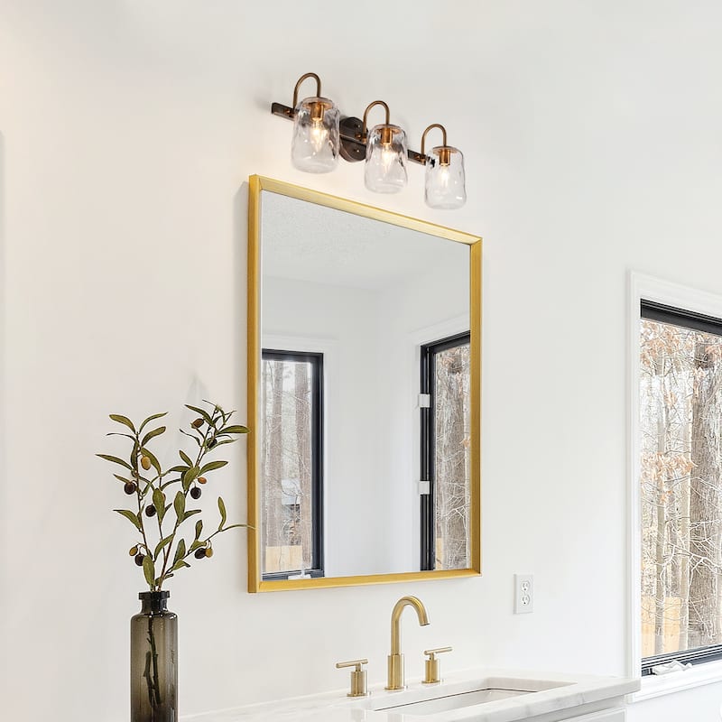 3-Light Black Gold Bathroom Vanity Light Glass Wall Sconces - L24"*W9.8"* H7.5"
