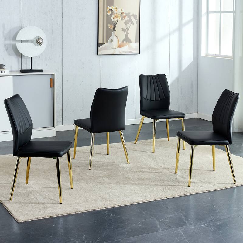 Roomfitters PU Dining Chairs with Silver Metal Legs, Mid-Century Modern Cushioned Set of 4 for Dining Room