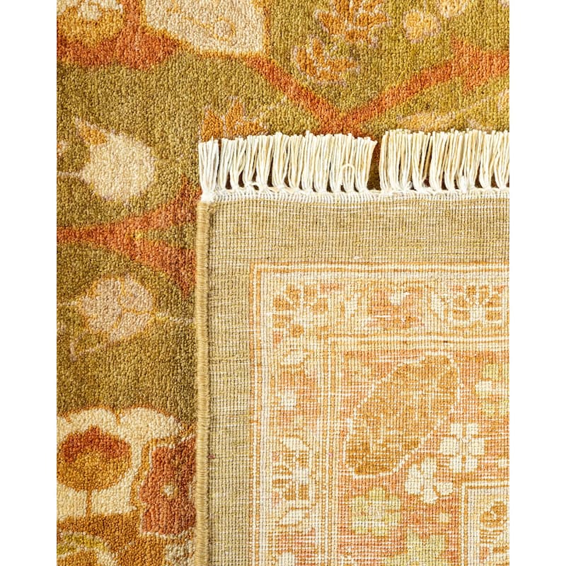 Overton Hand Knotted Wool Vintage Inspired Traditional Mogul Green Area Rug - 8' 1" x 10' 2"