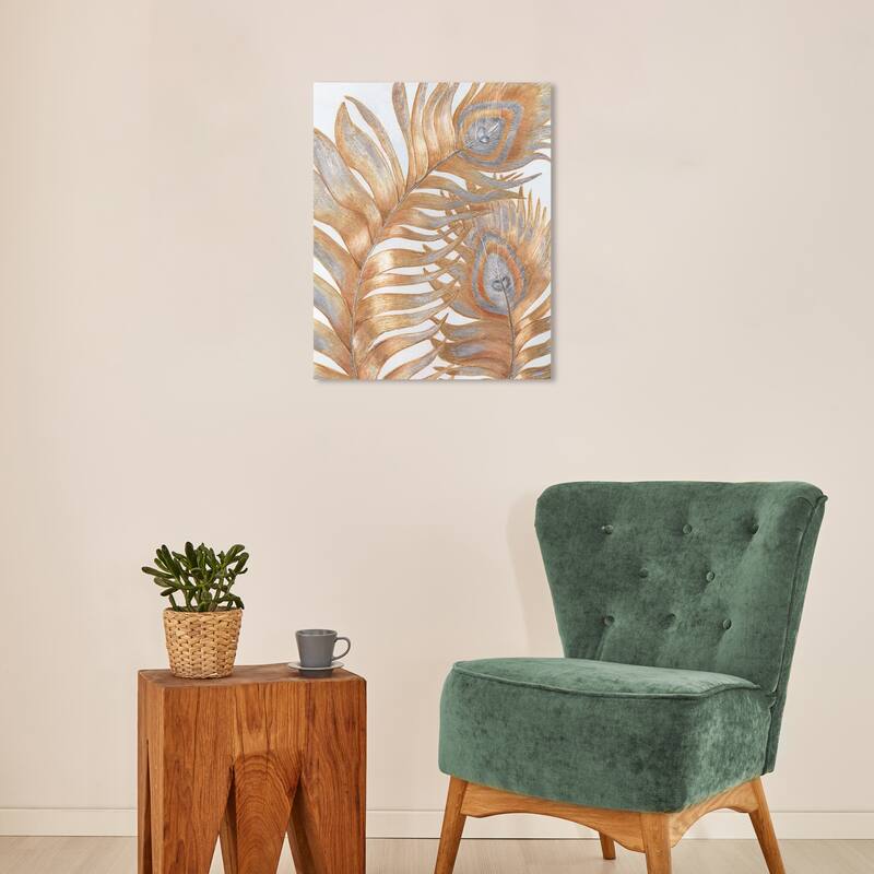 Wynwood Studio Canvas Floral and Botanical Golden Tropics - Doll Memories Gold and Glam Wall Art Canvas Print - Gold, Gray - 20 x 16