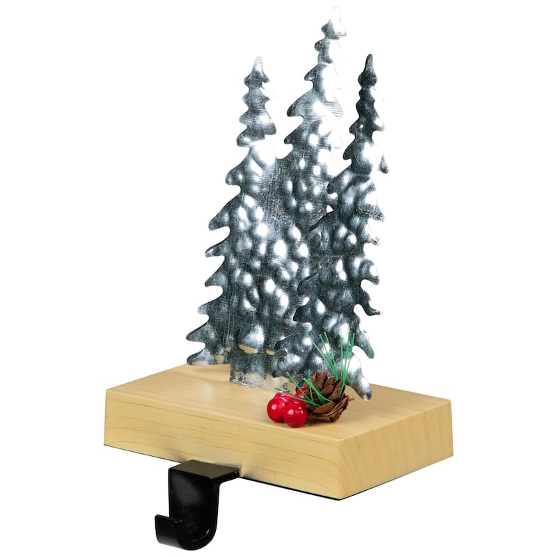 8.5" Silver Brown Metal Deer Trees Christmas Stocking Holder