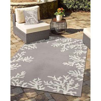 Liora Manne Frontporch Coral Indoor/Outdoor Pillow Silver 18" Square