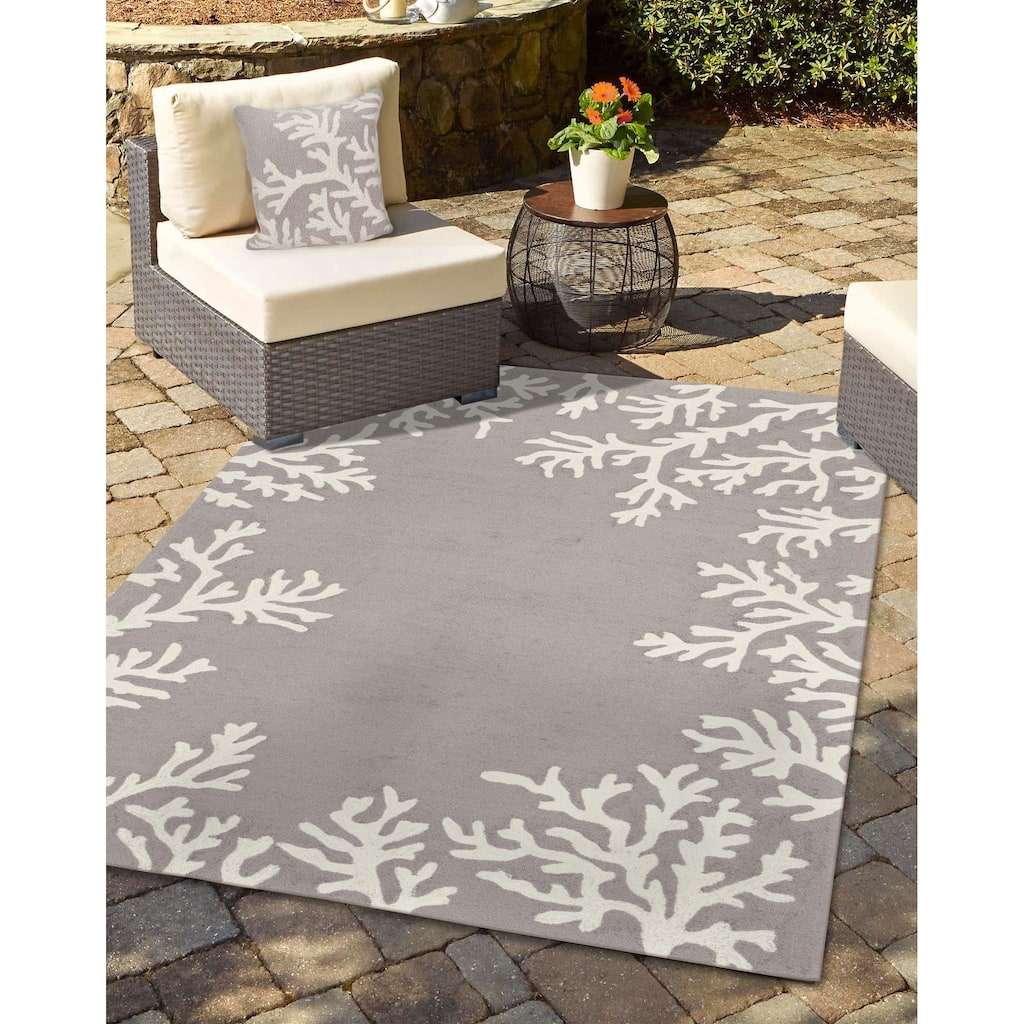 Liora Manne Frontporch Coral Indoor/Outdoor Pillow Silver 18" Square