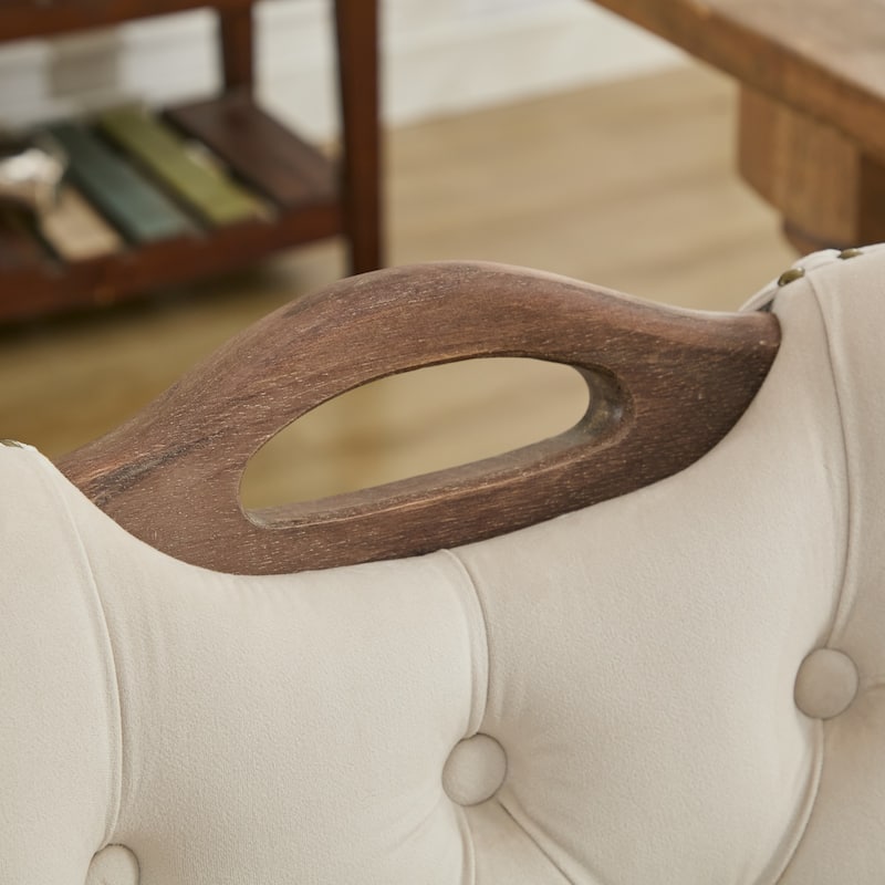 GDF Studio- Velvet Wing-Back Dining Chair with Handmade Tufted Trim & Curved Wood Legs, Set of 2