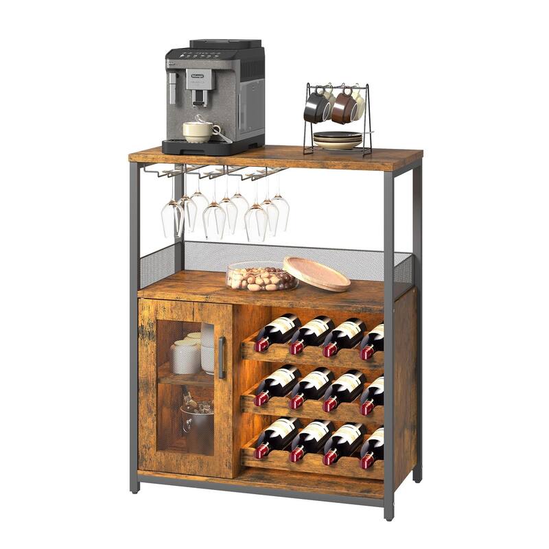 3-Tier Wine Bar Cabinet with Storage, Wine Rack & Glass Holder, Small Liquor Cabinet for Home, Black Corner Storage with Shelves