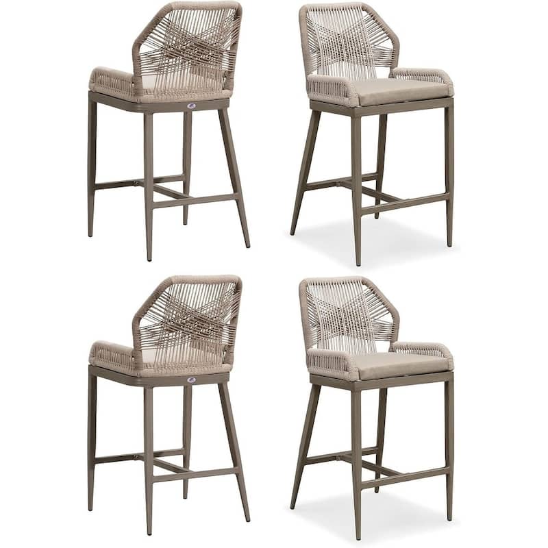 PURPLE LEAF Modern Counter Bar Stools Set of 4 Rattan Chairs with Back and Cushion Kitchen Barstools - Light Grey - Counter Height