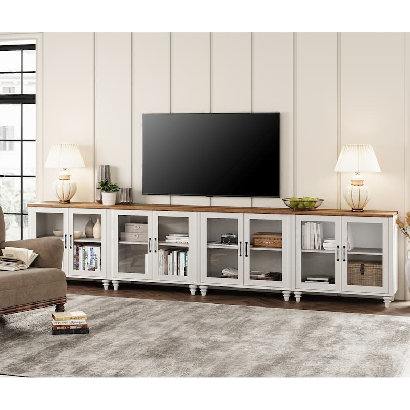TV Stand with Glass Doors, TV Console Table TV Cabinet - 135 inch - White