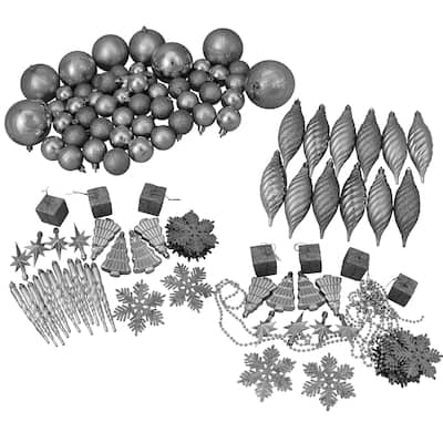 125ct Splendor Silver Shatterproof 4-Finish Christmas Ornaments 5.5" (140mm)
