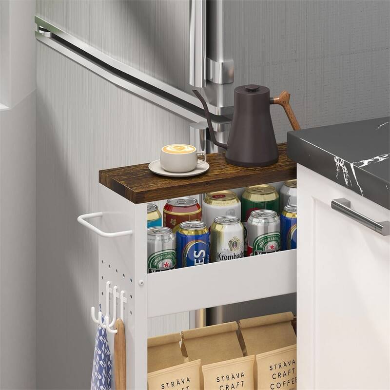 4Tier Kitchen Rolling Cart Narrow Storage Cabinet with Handle - 16.7"D x 5"W x 32"H