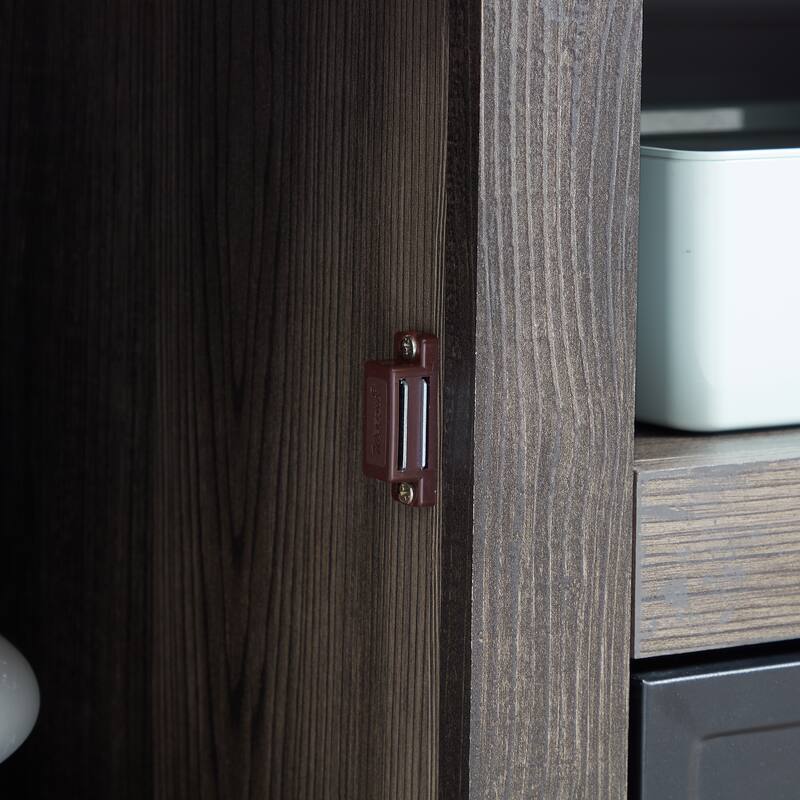 Farmhouse TV Stand, Media Stand With Fireplace Insert, Barn Design, and Adjustable Shelves, for Living Rooms and Bedrooms, Grey