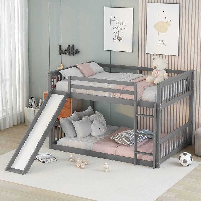 Full over Full Low Bunk Bed with Slide and Ladder