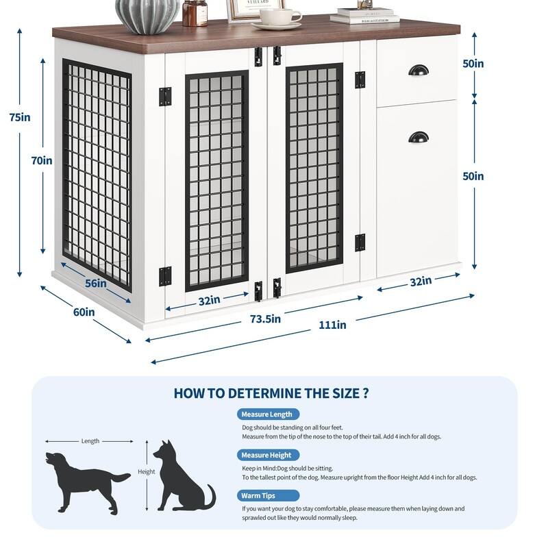 44" Heavy Duty Dog Kennel Crate Furniture with Drawer Cabinet Wooden Indoor Pet Cage Side End Table