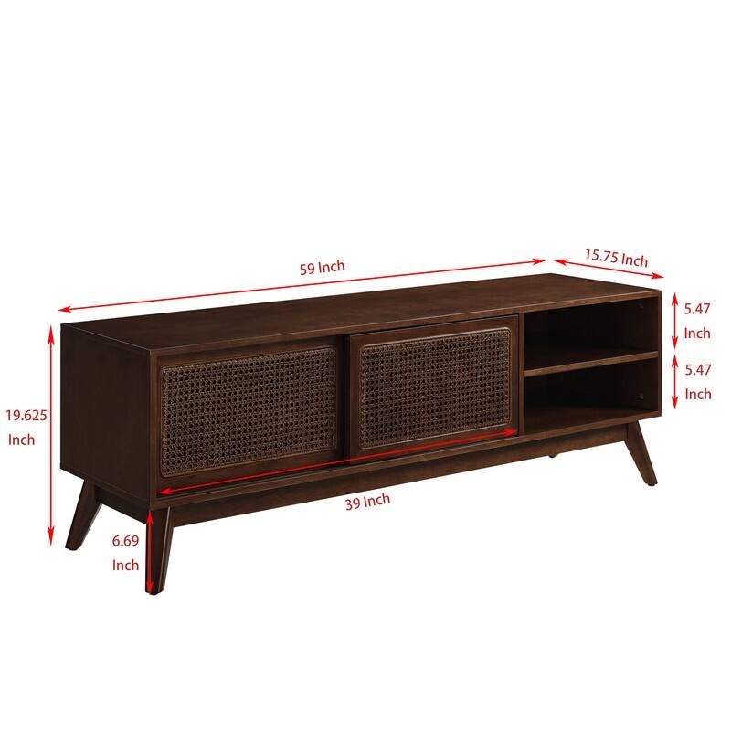 Mid-Century Modern Rattan TV Stand (Accommodates TVs up to 65-in)