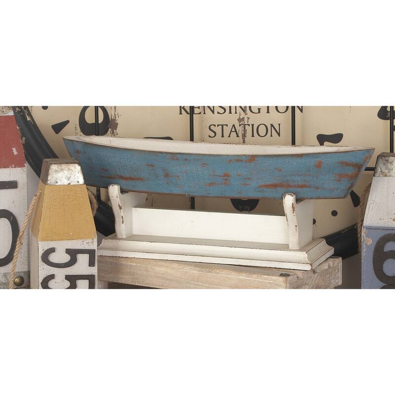 Blue Wooden Sail Boat Decorative Sculpture - Blue