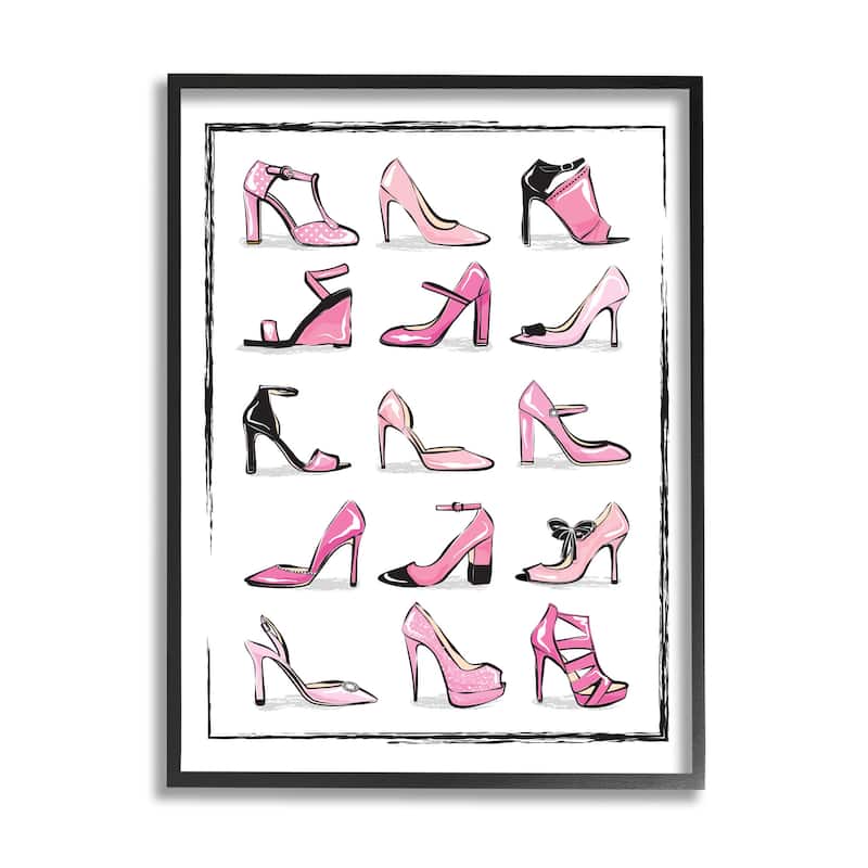 Stupell Pink Heels Lined Up Women's Glam Shoes Framed Wall Art