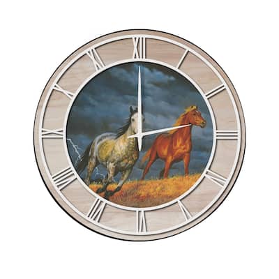 Wall Clock with Natural Woodgrain Accent - Lightning - White Numbers - 24" x 24"