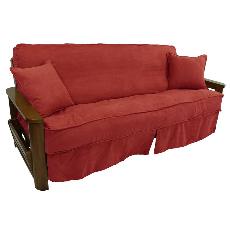 Microsuede Full-Size 8-10 Inch Thick Futon Slip Cover Set with Two Throw Pillows - Full - Cardinal Red