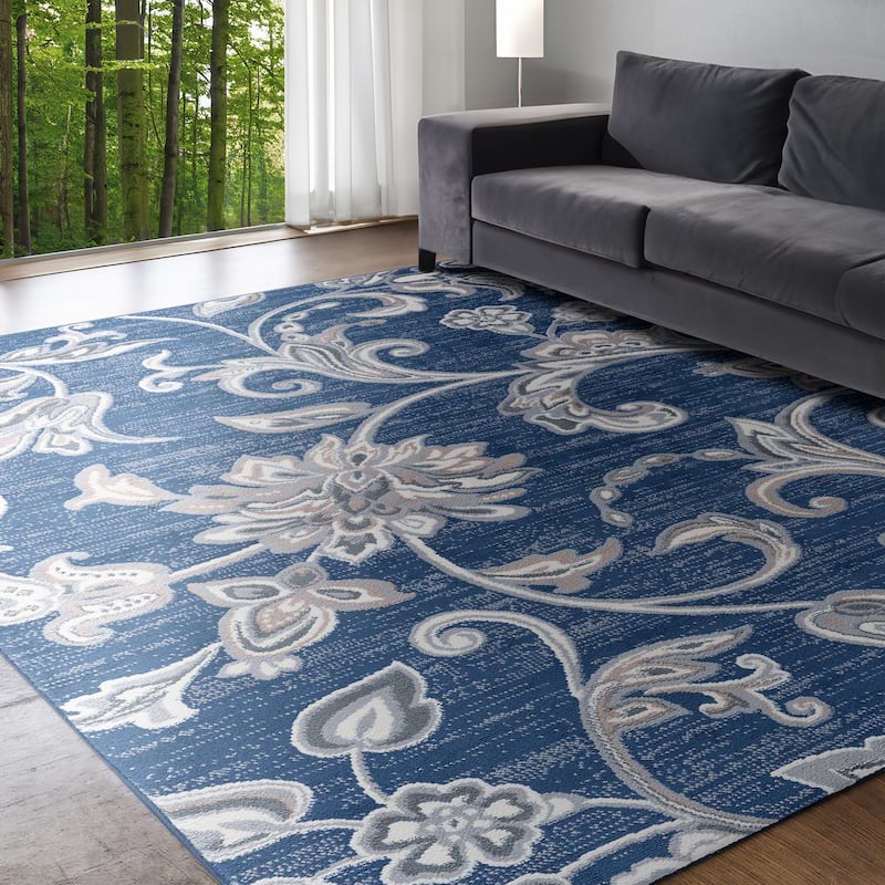 Carrington Transitional Floral & Botanical Indoor Area Rug - 5' x 7' - Navy