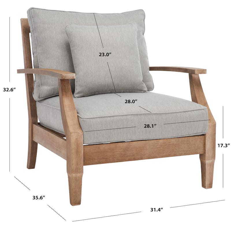 SAFAVIEH Couture Freida Wood Patio Arm Chair - 31.4" W x 35.6" L x 32.6" H - 31"W x 36"D x 33"H