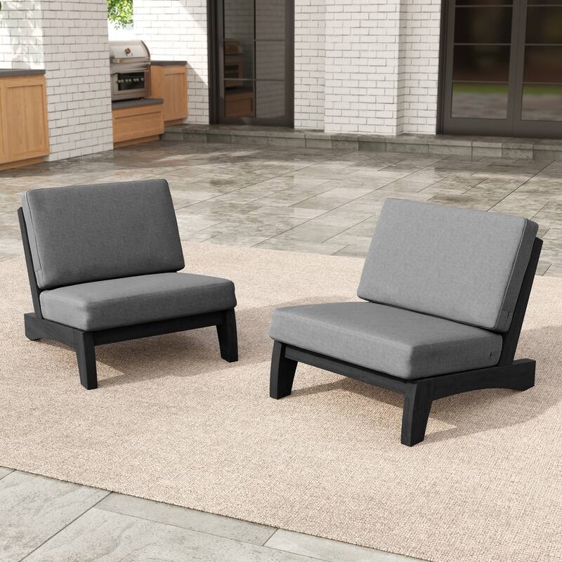 Acacia Wood 2 Seat Outdoor Club Chairs with Cushion