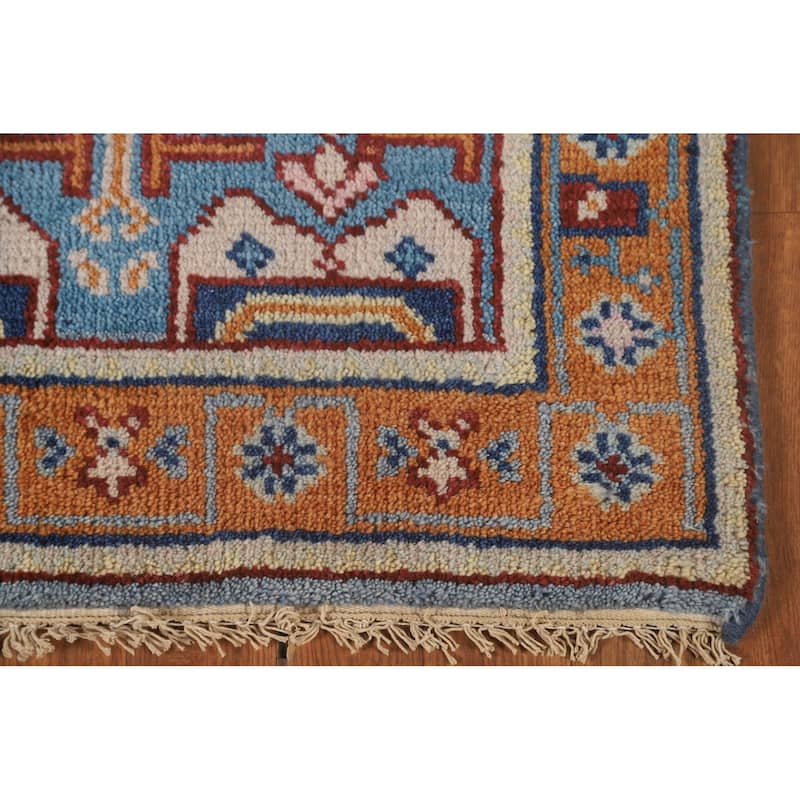 Geometric Kazak Runner Rug Hand-Knotted Wool Carpet - 2'6" x 7'10"