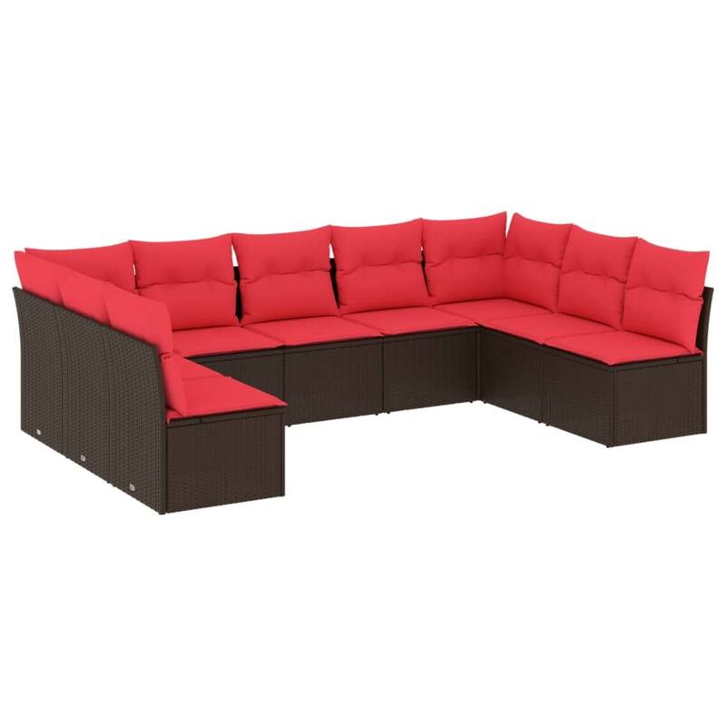 vidaXL 9/10 Piece Patio Sofa Set with Cushions Brown/Gray Poly Rattan - 21.7 x 24.4 x 27.2